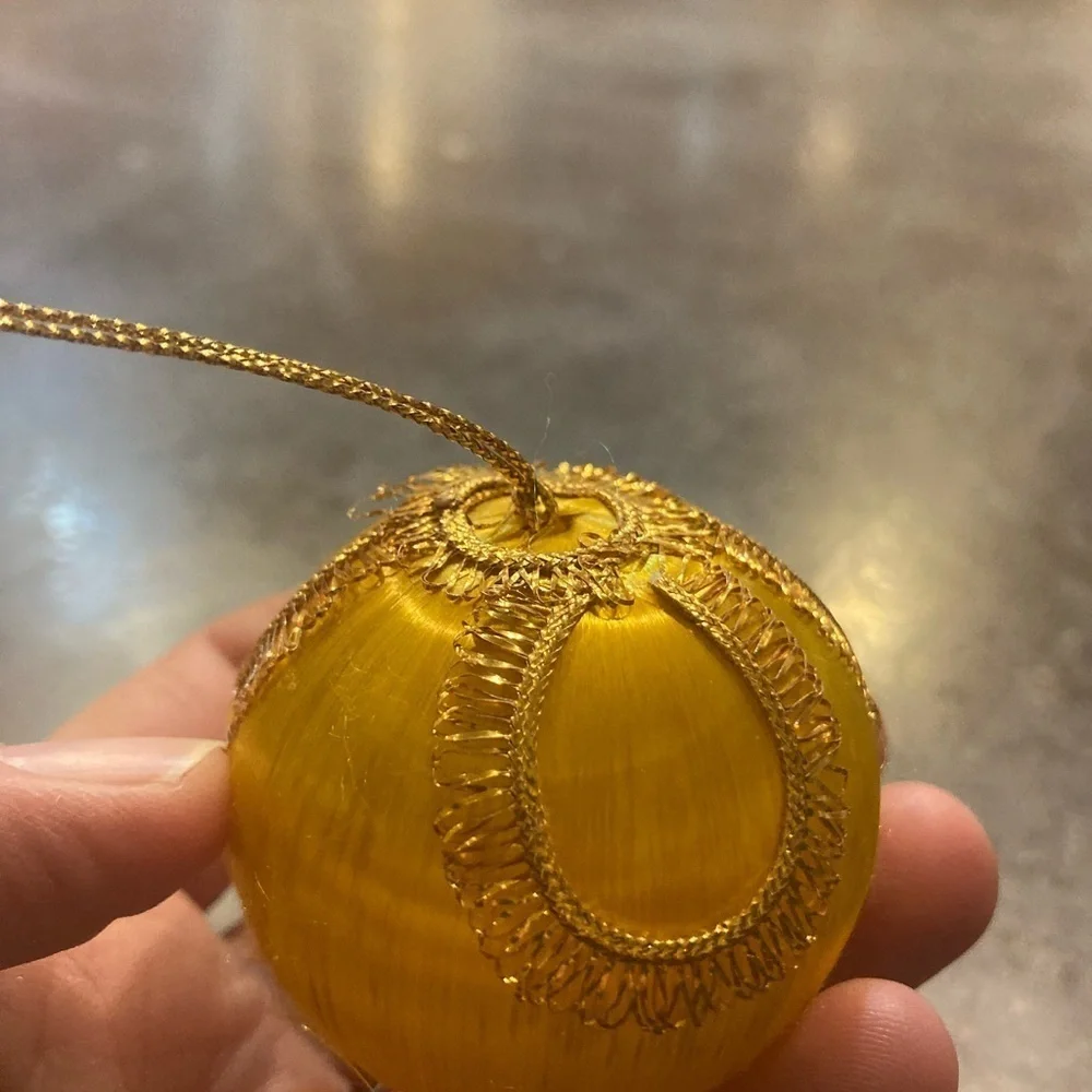 Set of 10 Vintage Gold Satin Ornaments